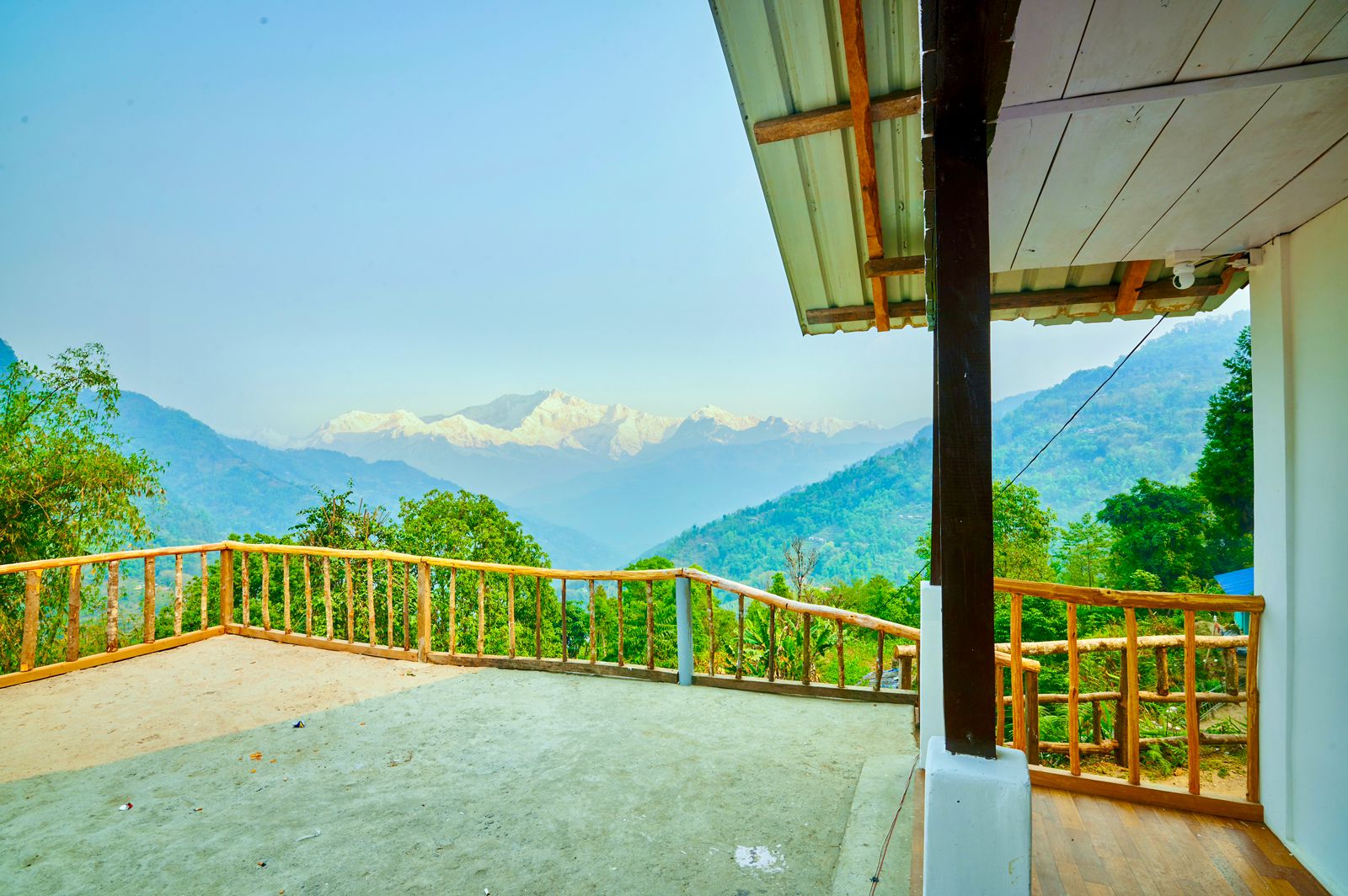 Open terrace looking out over the Himalayan foothills